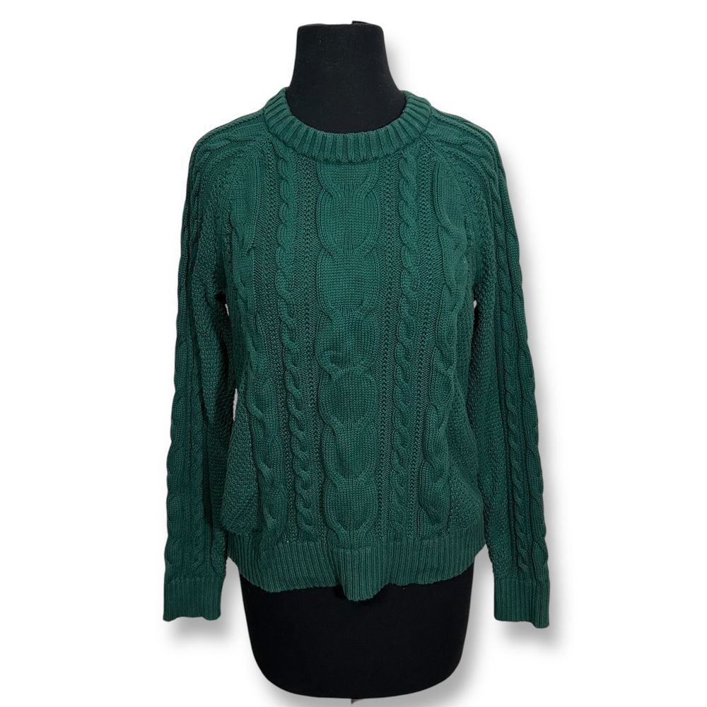 GAP Forest Green Cable Knit Sweater Crew Neck Winter Pullover Womens Small